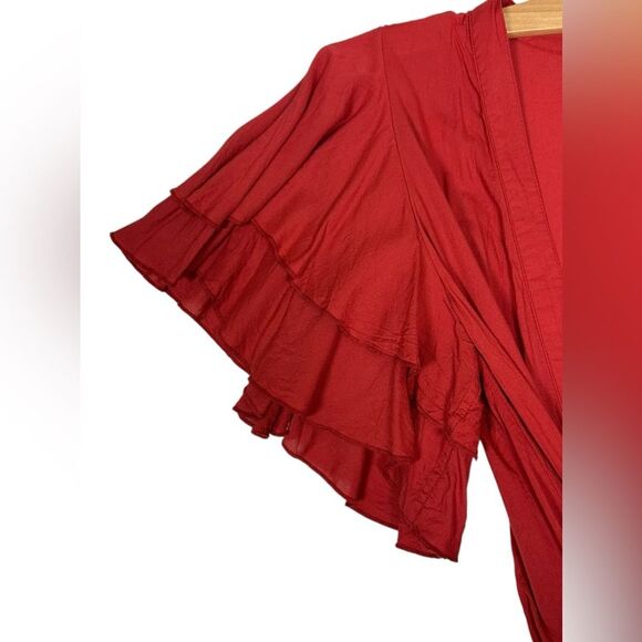 Free People Call Me Later Ruffled Thong Bodysuit Tiered Boho Fairy Rust Red sz S - Picture 5 of 10